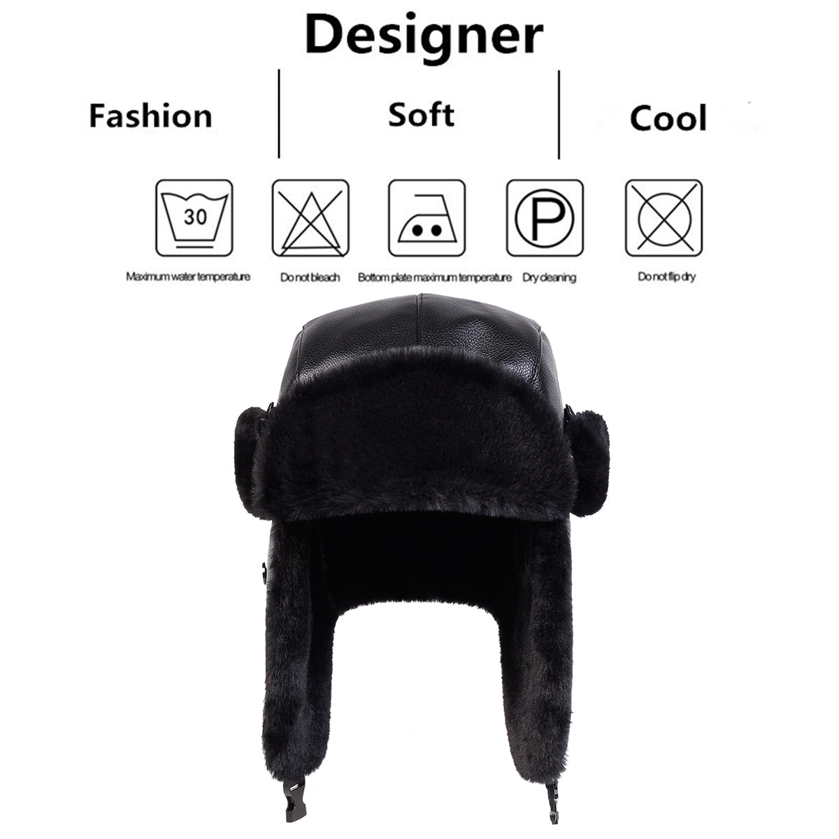 Warm Ski Hat Bomber, Unisex PU Lei Feng Hat, Winter Earflap Hat for Snow Activities