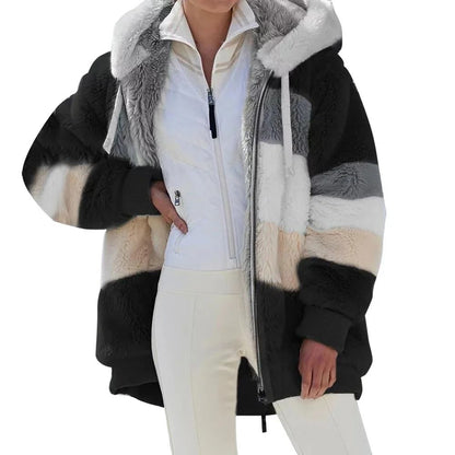 Oversized Plush Hooded Jacket For Women Warm Winter Cashmere Coat With Zipper And Pockets 3