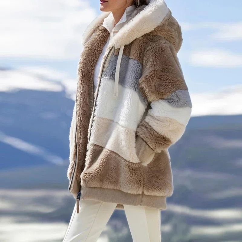Oversized Plush Hooded Jacket For Women Warm Winter Cashmere Coat With Zipper And Pockets 11