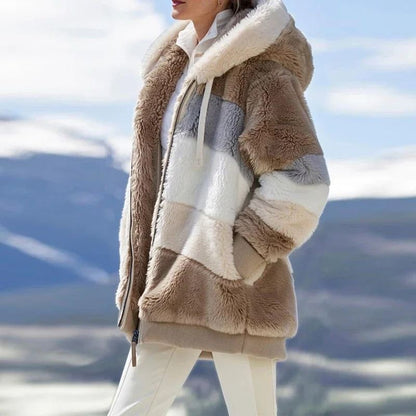 Oversized Plush Hooded Jacket For Women Warm Winter Cashmere Coat With Zipper And Pockets 11