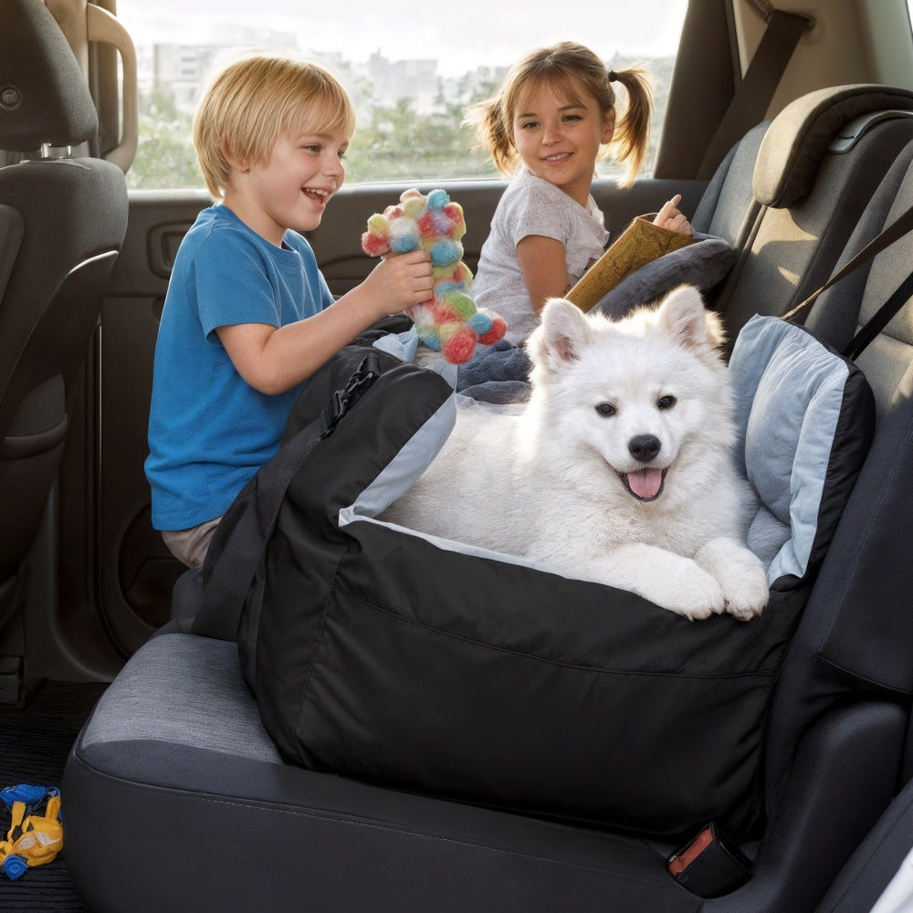 Portable Dog Car Seat, Pet Puppy Booster Travel Bed, Carrier Cushion with Storage Pocket
