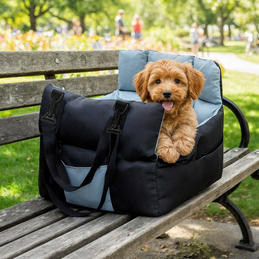 Portable Dog Car Seat, Pet Puppy Booster Travel Bed, Carrier Cushion with Storage Pocket