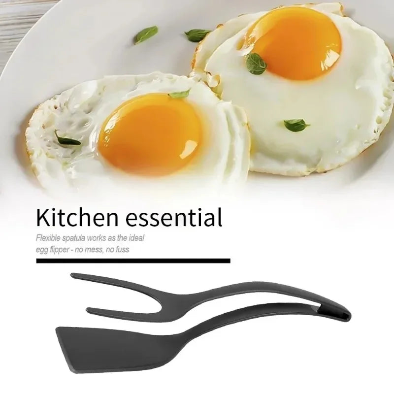 Nylon Grip Flip Tongs, Egg Spatula and Steak Turner Clamp, Pancake Cooking Accessories