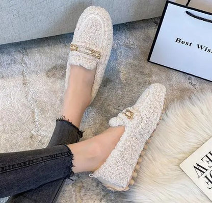 Womens Plush Shearling Winter Flats Warm Lambswool Slip On Loafers Cotton Lined Comfort Shoes 12