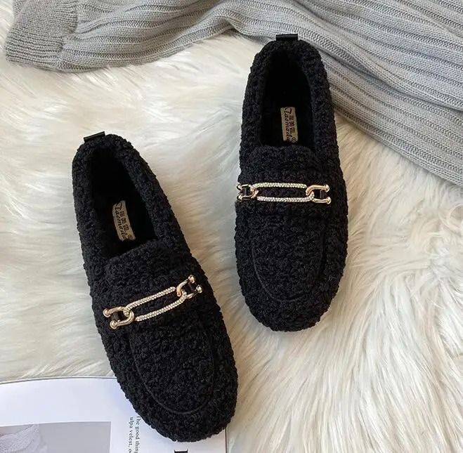Womens Plush Shearling Winter Flats Warm Lambswool Slip On Loafers Cotton Lined Comfort Shoes 13