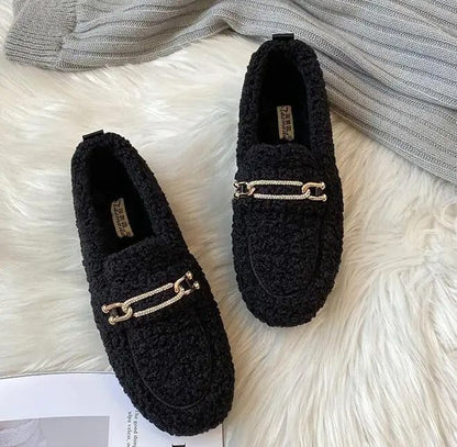 Womens Plush Shearling Winter Flats Warm Lambswool Slip On Loafers Cotton Lined Comfort Shoes 13