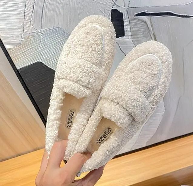 Womens Plush Shearling Winter Flats Warm Lambswool Slip On Loafers Cotton Lined Comfort Shoes 7