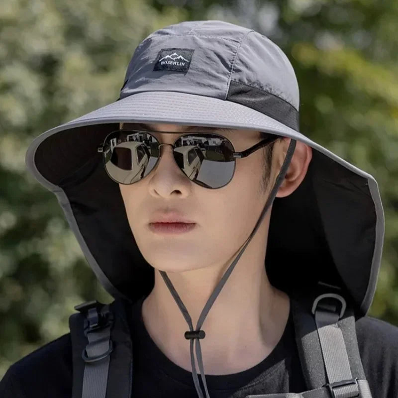 Quick-Drying Panama Bucket Hat with Tied Neck Protection for Outdoor Activities