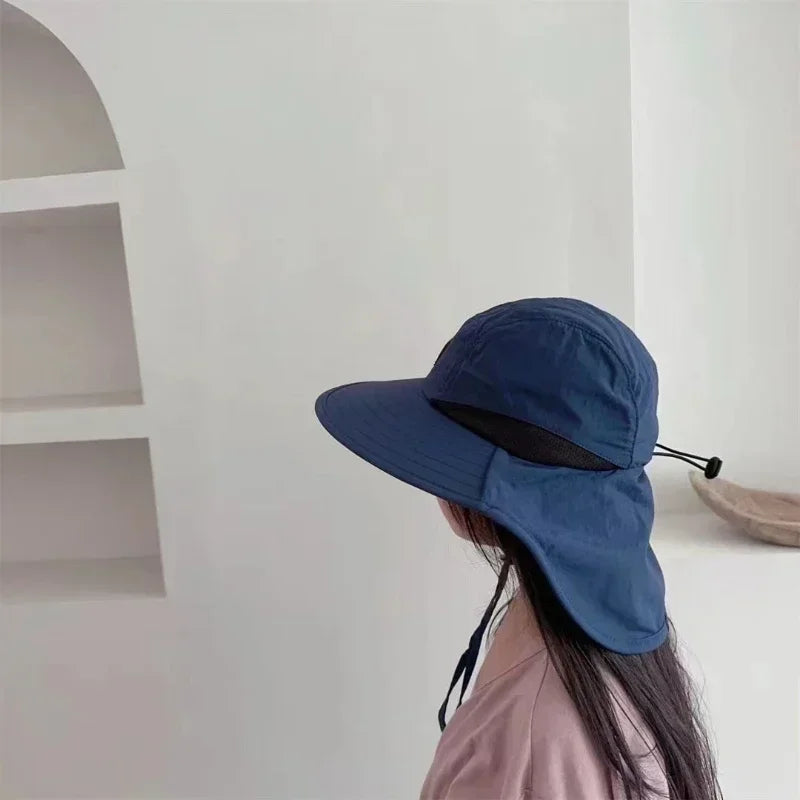 Quick-Drying Panama Bucket Hat with Tied Neck Protection for Outdoor Activities