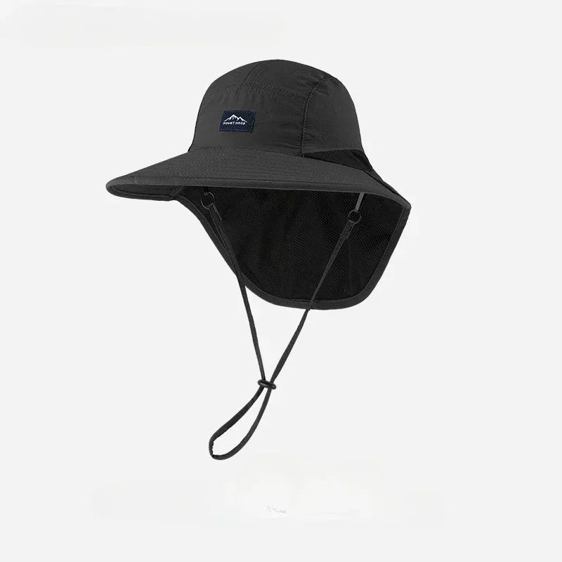 Quick-Drying Panama Bucket Hat with Tied Neck Protection for Outdoor Activities