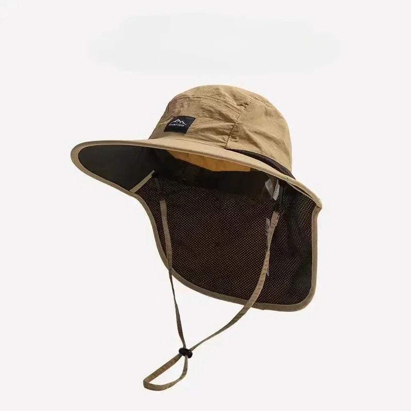 Quick-Drying Panama Bucket Hat with Tied Neck Protection for Outdoor Activities