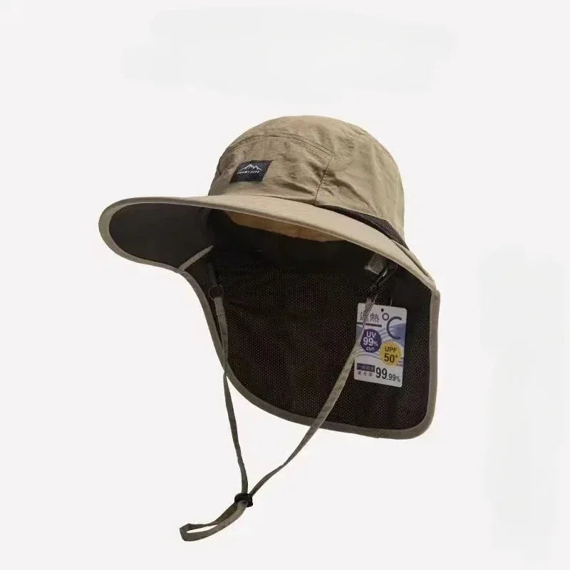 Quick-Drying Panama Bucket Hat with Tied Neck Protection for Outdoor Activities