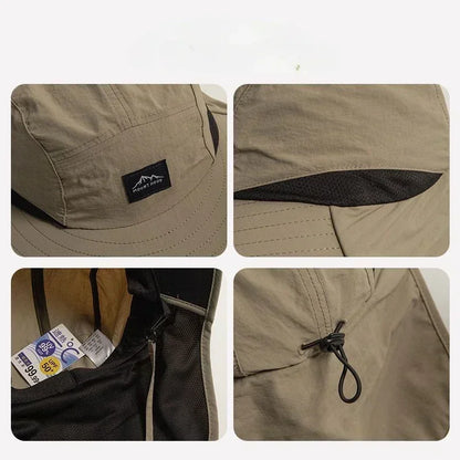 Quick-Drying Panama Bucket Hat with Tied Neck Protection for Outdoor Activities