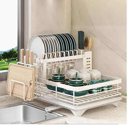DoubleTier Extendable Dish Drainer For Kitchen Worktops LargeCapacity Utensil Rack And Draining Boa 6