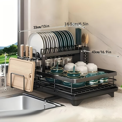 DoubleTier Extendable Dish Drainer For Kitchen Worktops LargeCapacity Utensil Rack And Draining Boa 4