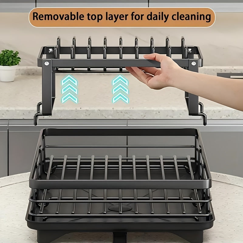 DoubleTier Extendable Dish Drainer For Kitchen Worktops LargeCapacity Utensil Rack And Draining Boa 5