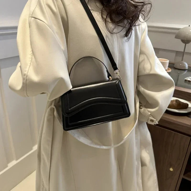 PU Leather Messenger Tote For Women Small Solid Color Handbag With Shoulder Strap 2