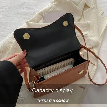 PU Leather Messenger Tote For Women Small Solid Color Handbag With Shoulder Strap 4