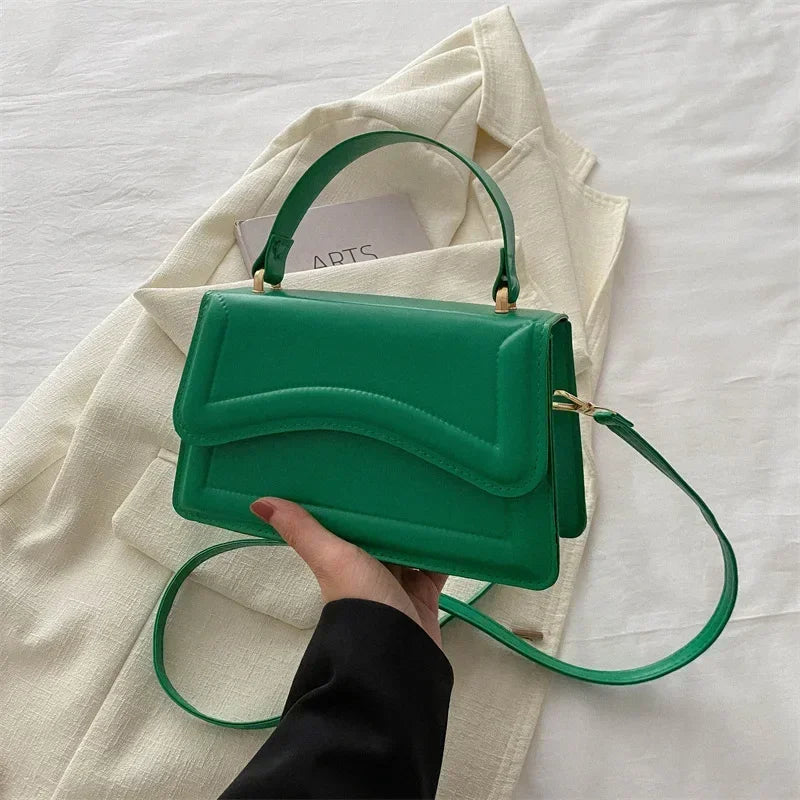 PU Leather Messenger Tote For Women Small Solid Color Handbag With Shoulder Strap 5