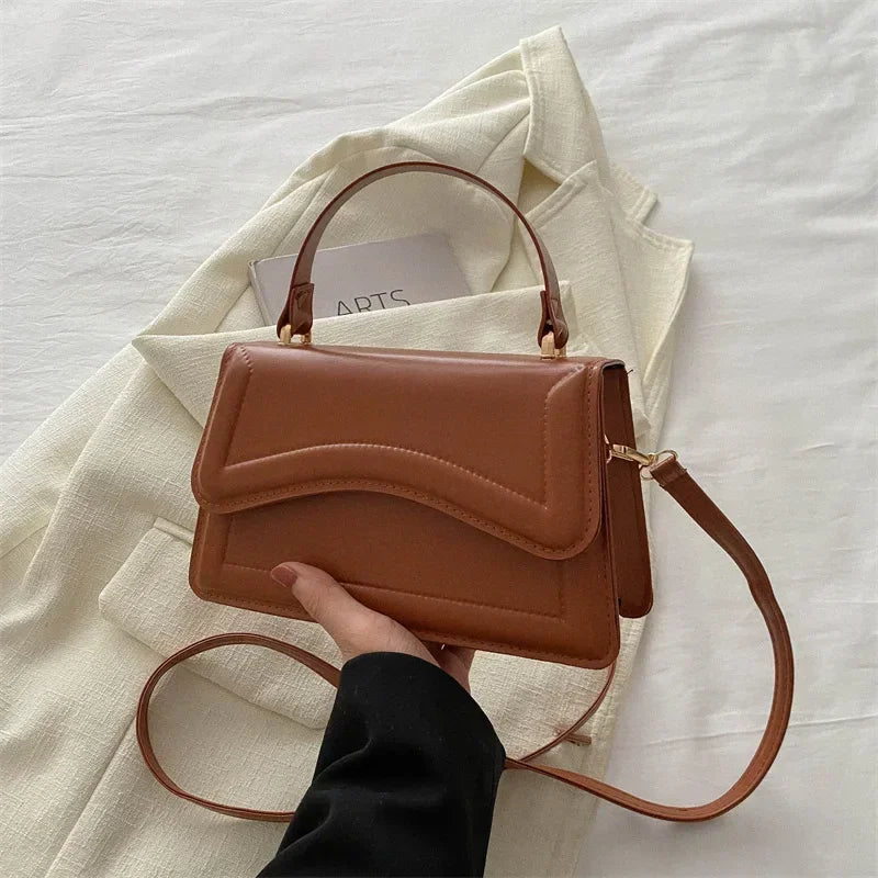 PU Leather Messenger Tote For Women Small Solid Color Handbag With Shoulder Strap 6