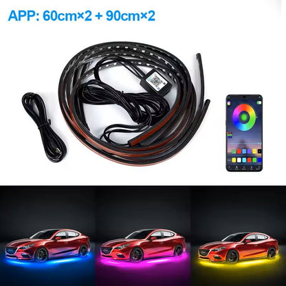 RGB Car Underglow Neon Light Kit 4Piece SoundActive Colored Accent Strip Ambient Lighting APP Contr 2