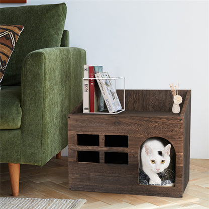 Durable Wooden Cat Cave Bed, Kitten Sleep Lounge with Cushion Pad