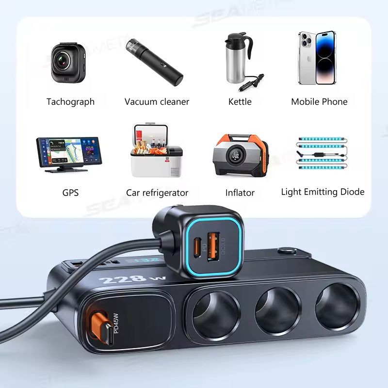 228 W HighPower Car USB Charger PD 45 W FastCharging Cigarette Lighter Adapter For Smartphones  Tab 1