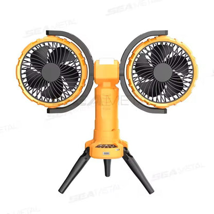 8000 mAh Portable Rechargeable Fan & LED Light Automatic Rotation Cooling Fan for Camping, Cars & Outdoor Use