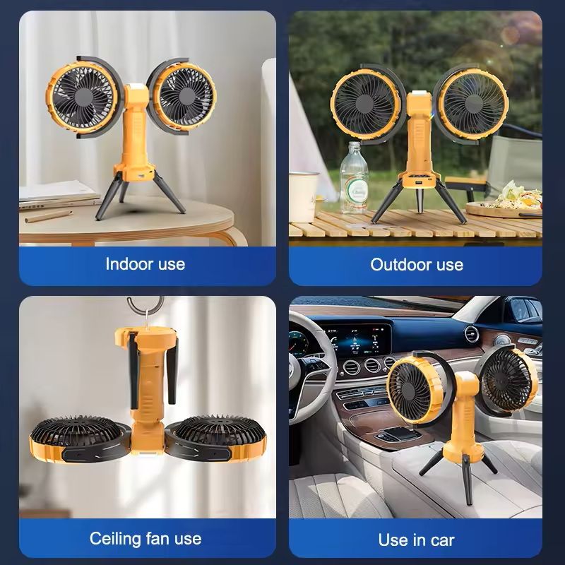 8000 MAh Portable Rechargeable Fan  LED Light Automatic Rotation Cooling Fan For Camping Cars  Outd 3