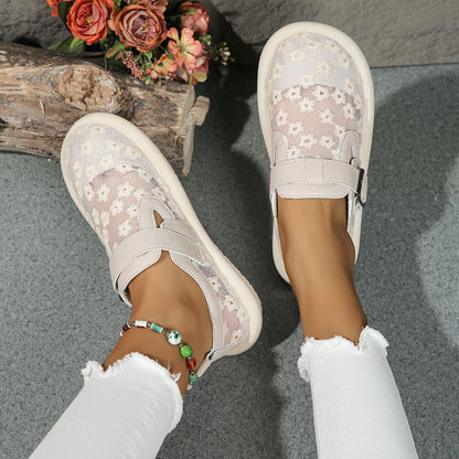 Womens Summer Mesh Sneakers Casual Breathable Flat Shoes With Buckle Latch Covered Toe Design 1