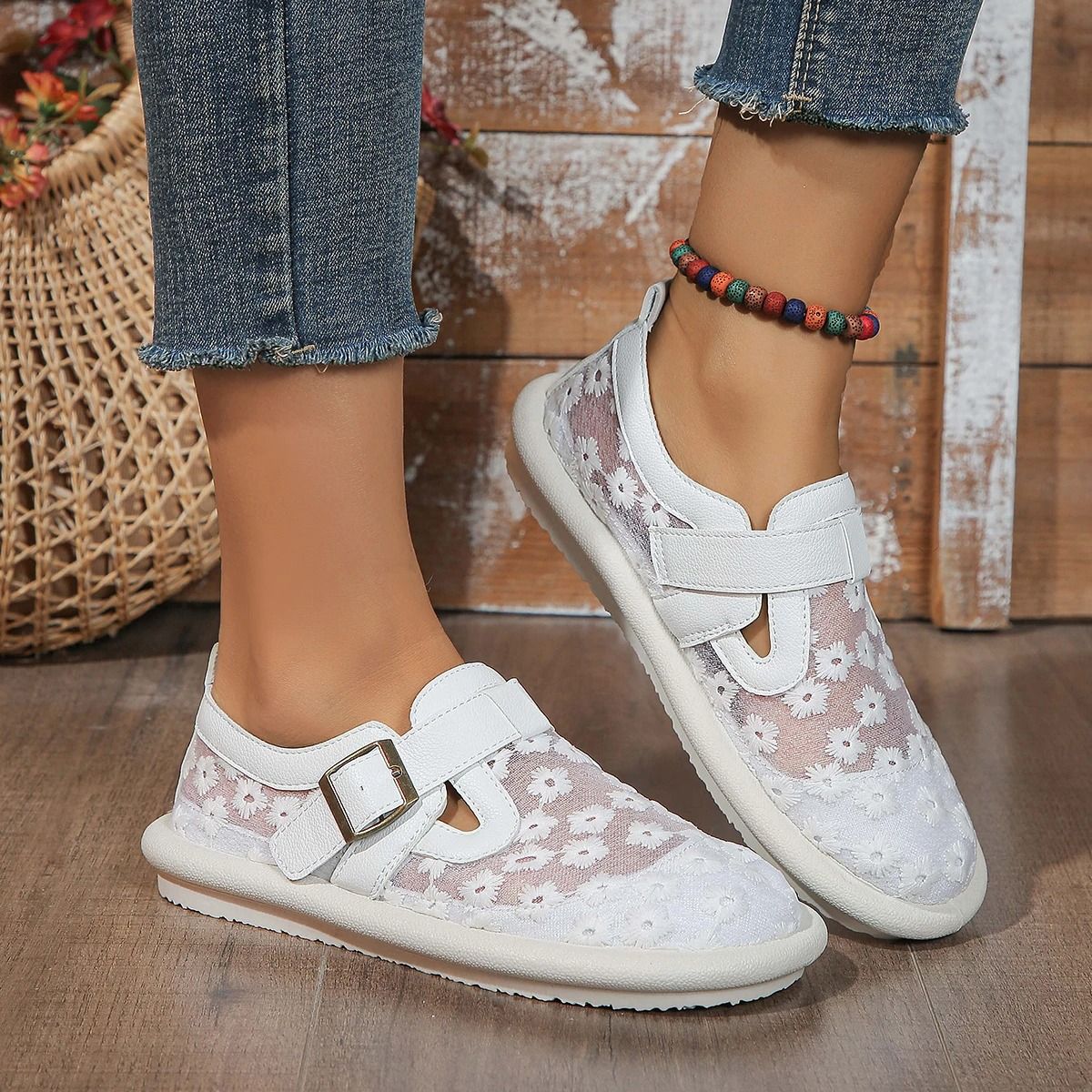 Womens Summer Mesh Sneakers Casual Breathable Flat Shoes With Buckle Latch Covered Toe Design 5