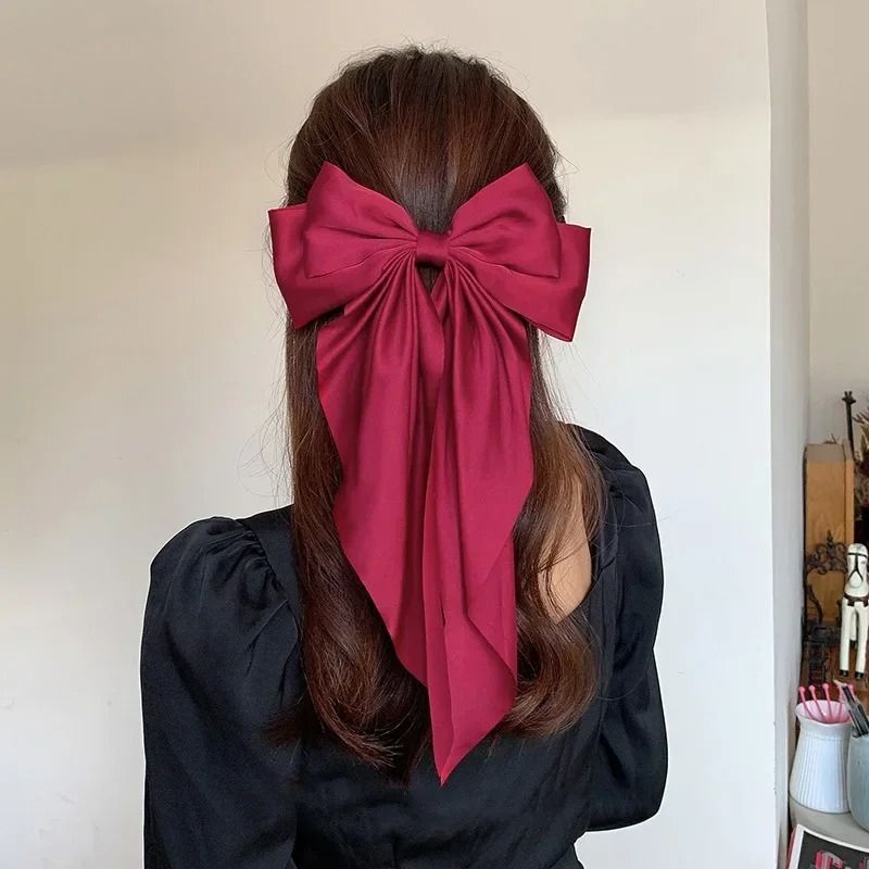 Korean Satin Big Bow Hair Clip For Women And Girls Long Ribbon Bowknot Spring Clamp 1