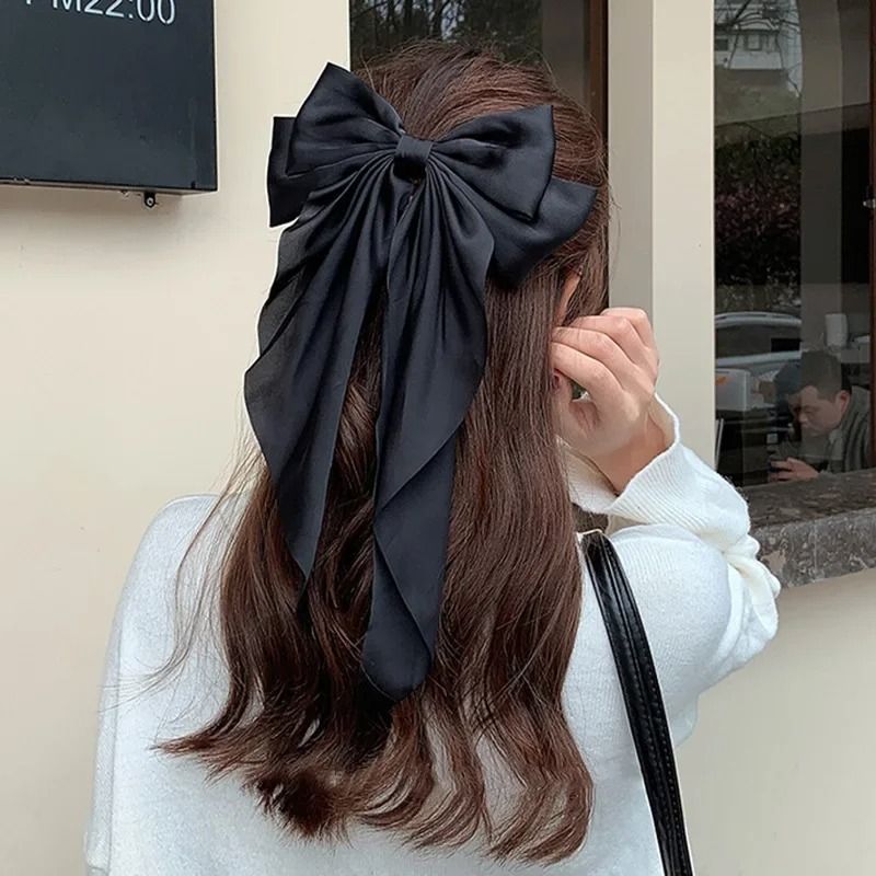 Korean Satin Big Bow Hair Clip For Women And Girls Long Ribbon Bowknot Spring Clamp 2