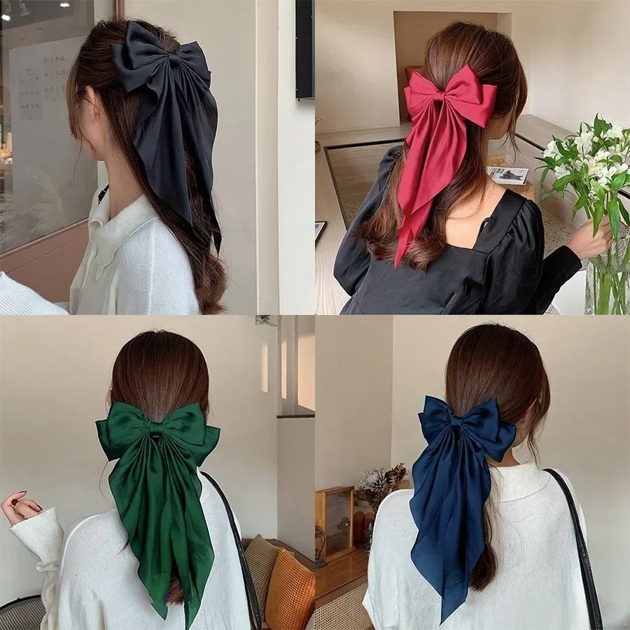 Korean Satin Big Bow Hair Clip For Women And Girls Long Ribbon Bowknot Spring Clamp 3