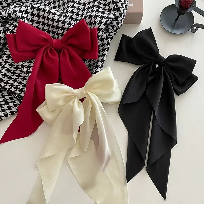 Korean Satin Big Bow Hair Clip For Women And Girls Long Ribbon Bowknot Spring Clamp 4