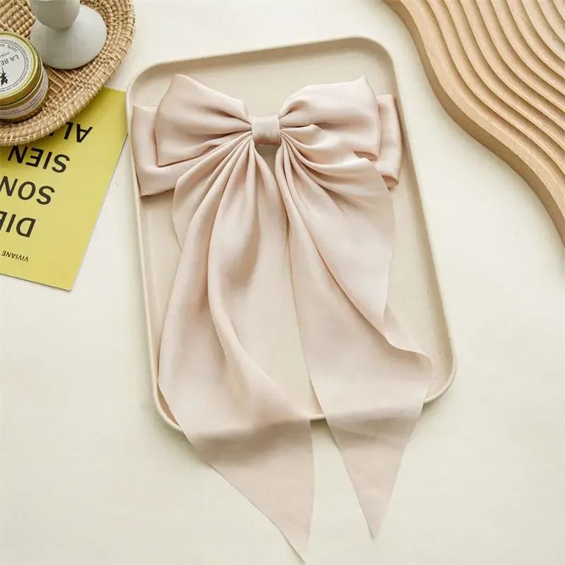 Korean Satin Big Bow Hair Clip For Women And Girls Long Ribbon Bowknot Spring Clamp 15
