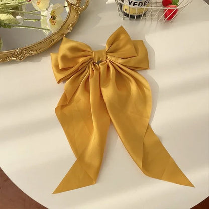 Korean Satin Big Bow Hair Clip For Women And Girls Long Ribbon Bowknot Spring Clamp 16