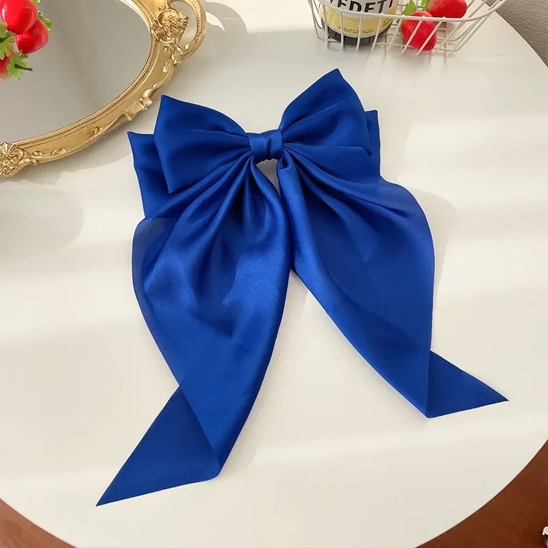 Korean Satin Big Bow Hair Clip For Women And Girls Long Ribbon Bowknot Spring Clamp 7
