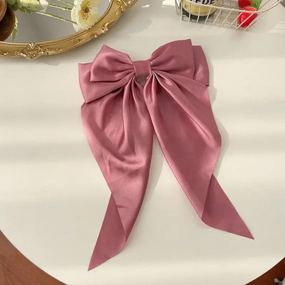 Korean Satin Big Bow Hair Clip For Women And Girls Long Ribbon Bowknot Spring Clamp 8