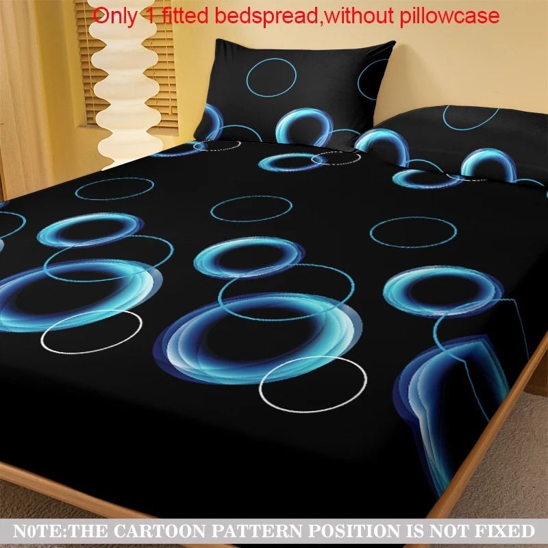 Simple Modern Printed Matte Fitted Sheet Circular Geometry Pattern Bedding Cover 1