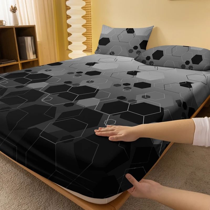 Simple Modern Geometry Printed Matte Fitted Sheet Bedroom Bed Cover Pillowcases Not Included 1
