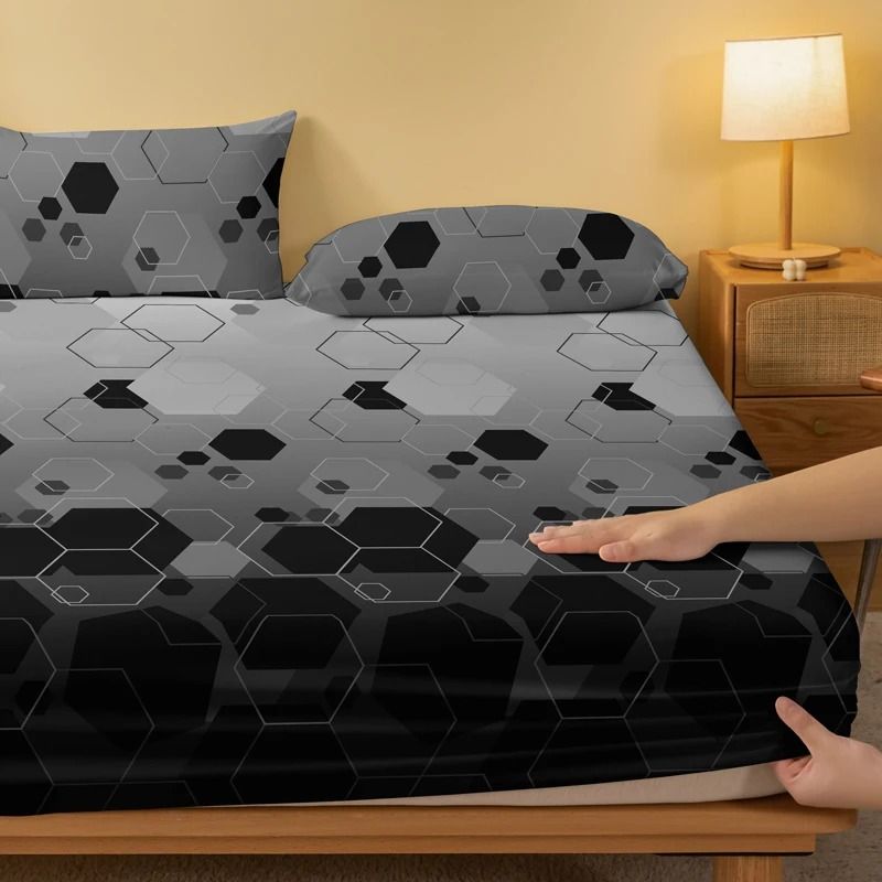 Simple Modern Geometry Printed Matte Fitted Sheet Bedroom Bed Cover Pillowcases Not Included 2