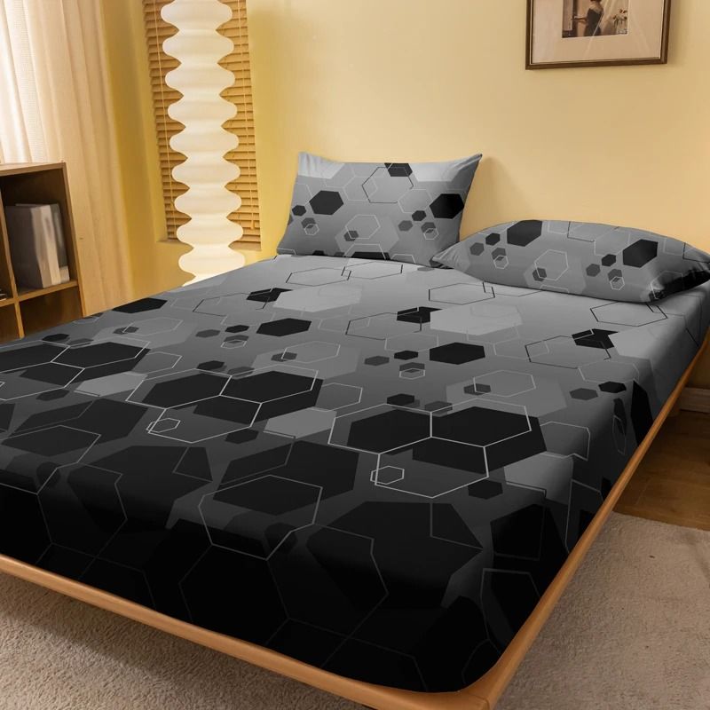 Simple Modern Geometry Printed Matte Fitted Sheet Bedroom Bed Cover Pillowcases Not Included 6