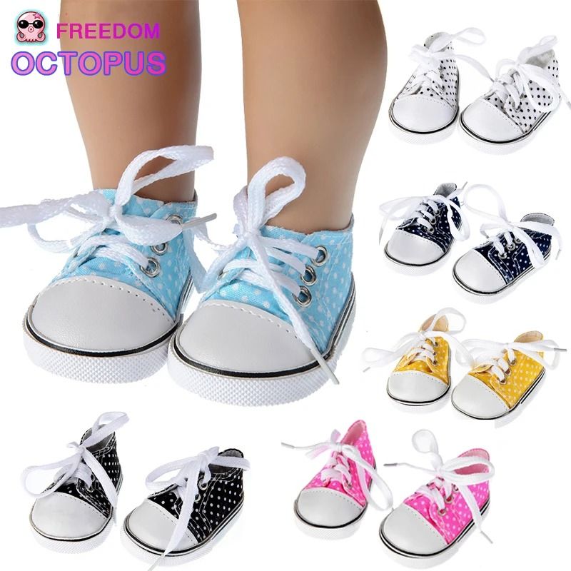 Canvas Denim Baby Doll Sneakers for 18 Inch Dolls
