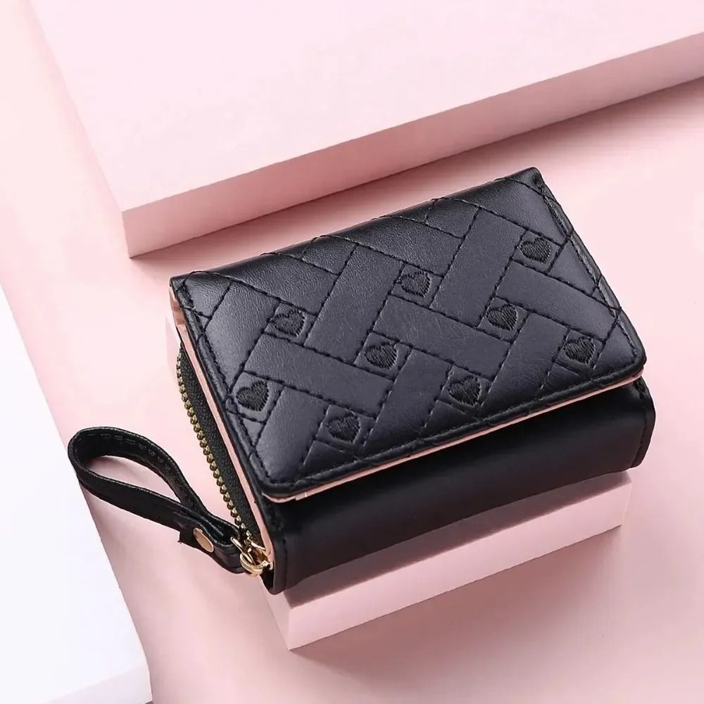 Short Embroidered Love Wallet with Zipper Buckle