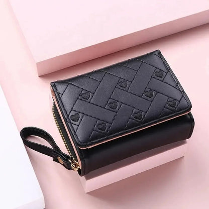 Short Embroidered Love Wallet with Zipper Buckle