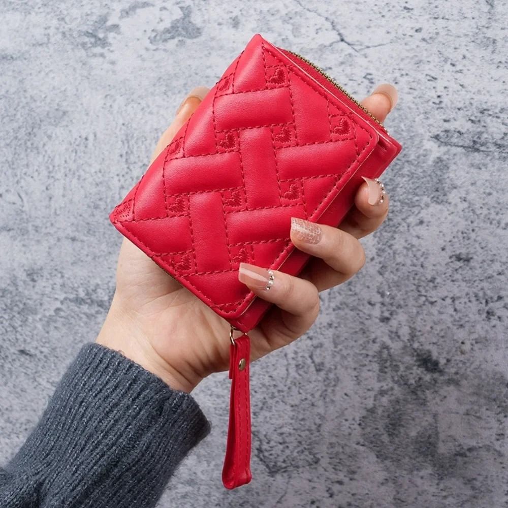 Short Embroidered Love Wallet With Zipper Buckle 2