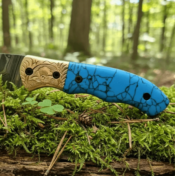 buynow blue turquoise pocket knife with brass bolsters