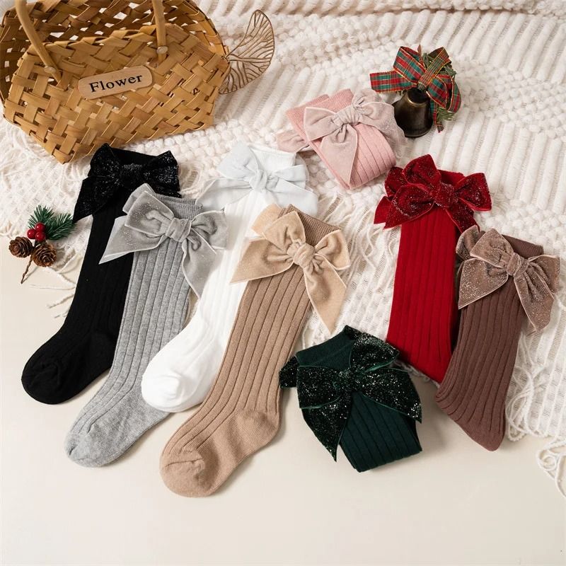 Baby Girls Knee High Bow Socks Soft Cotton Winter And Autumn Kids Socks 2
