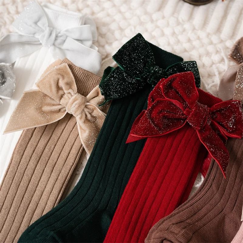Baby Girls Knee High Bow Socks Soft Cotton Winter And Autumn Kids Socks 4